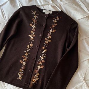 Vintage Chocolate Brown Embroidered Cardigan